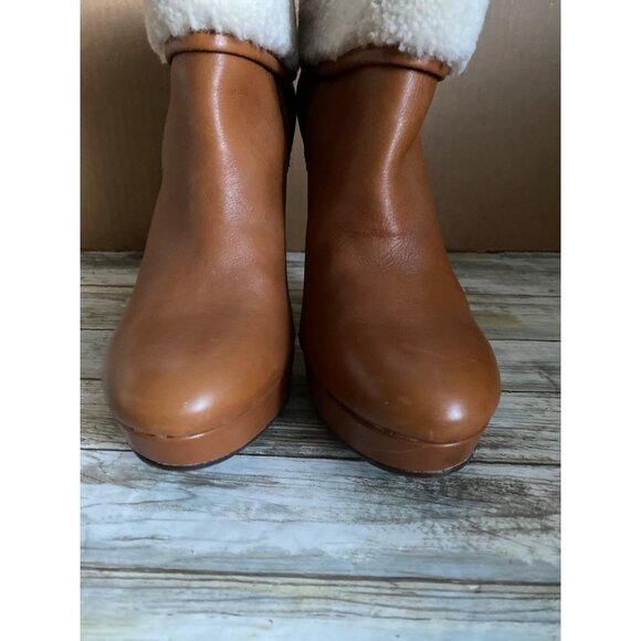 Coach Apple Boot A7019 Tan Leather Shearling Cuff Platform Heel Sz 11 w/FLAW - Picture 13 of 14
